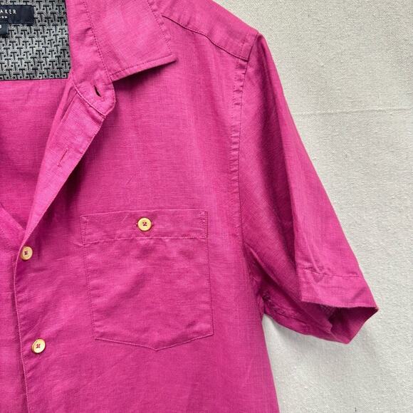 Ted Baker set of 2 men's short sleeve button up tops Size 3 magenta Size 4 blue - Picture 11 of 16